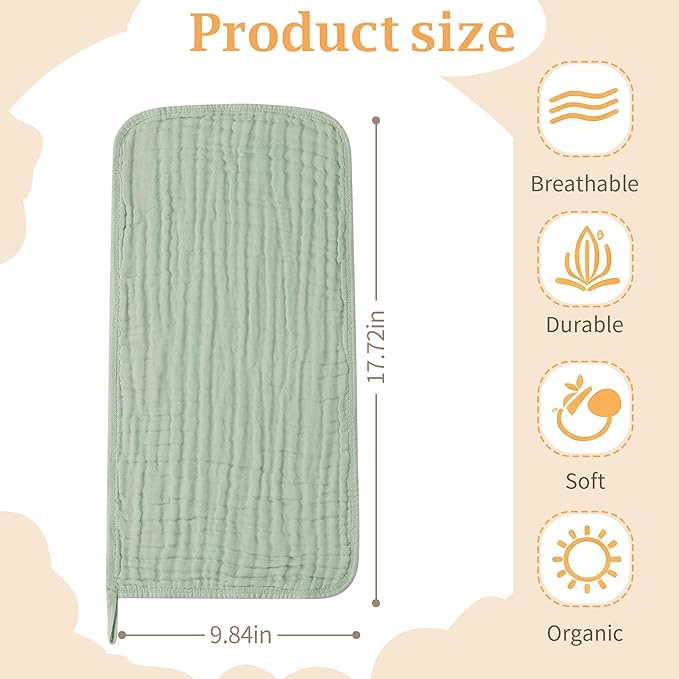 SnugOre Muslin Burp Cloths 5 Pack Large 20x12 inches Baby Burping Cloths, 6-Layer 100% Cotton for Newborn Boys Girls, Ultra Soft & Absorbent (Blue & Green)