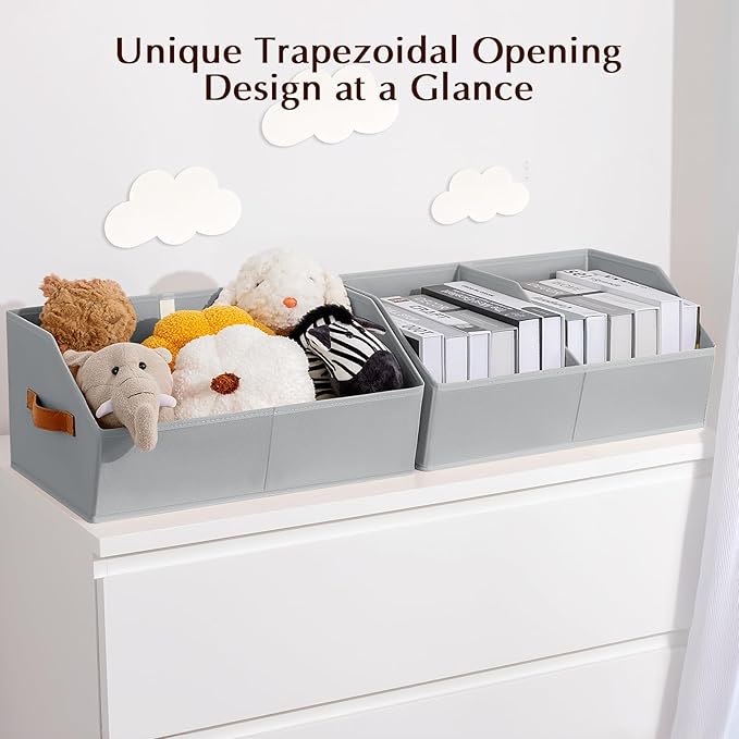 Closet Organizers and Storage Bins - 6 Pack Collapsible Divided Trapezoidal Cube Storage Bins Baskets For Organizing Clothes Blankets,Toys, Books, Towels(Light Grey)