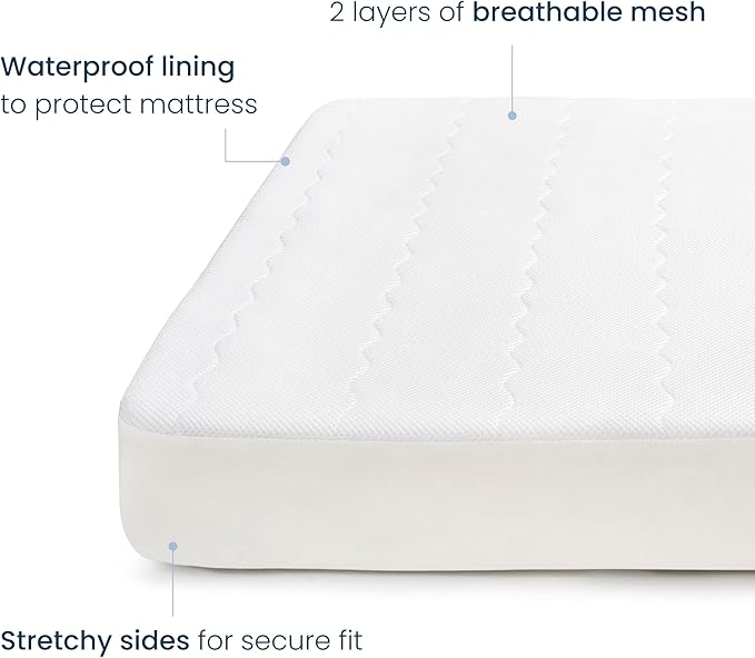 HALO Breathable Crib Mattress Cover – Quilted Mesh, Waterproof, Universal Fit for Standard Crib & Toddler Beds, Easy to Change, Machine Washable
