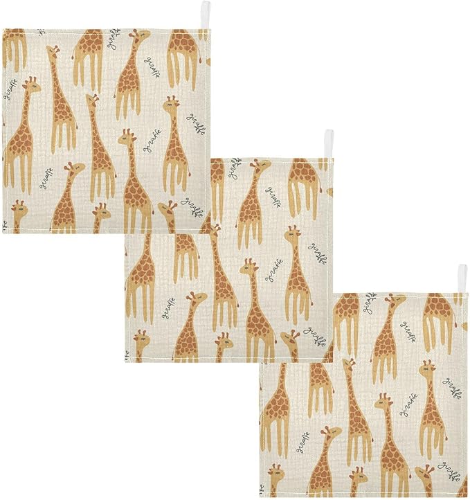 vvfelixl Baby Muslin Washcloths Giraffe Safari Print Baby Burp Cloths Cotton Baby Face Towel for Newborn Infants Boys Girls Soft and Absorbent 11.8 X 11.8In, 3 Pack