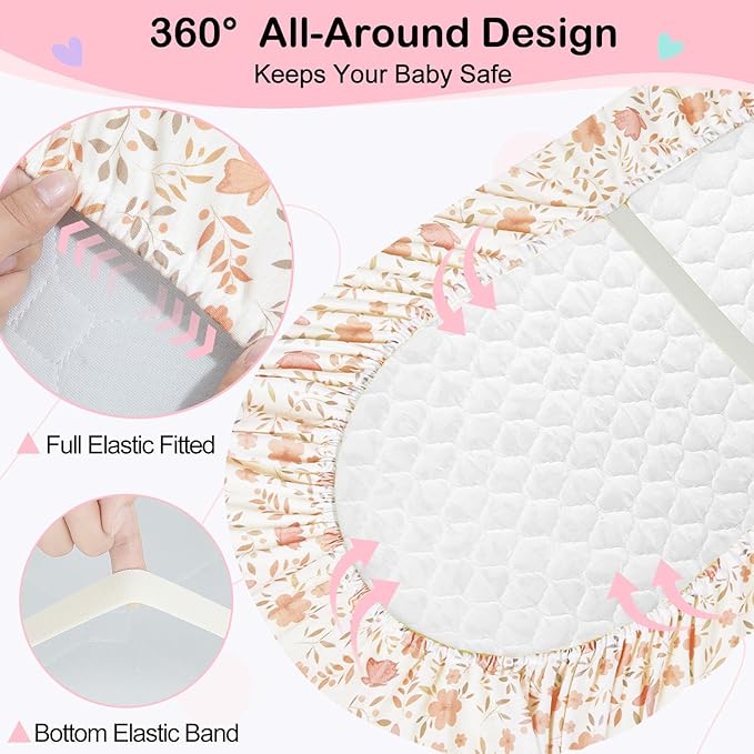 FIOBEE Baby Bassinet Sheets for Girls Boys 2 Pack Waterproof Bassinet Mattress Elastic Fitted Crib Sheets Universal Fit for Hourglass Oval and Rectangle Bassinet Sheet, Pink