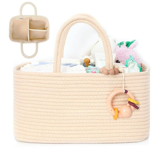 Miss Fong Diaper Caddy Organizer - Portable Caddy with Removable Dividers, Travel Basket & (Creme)