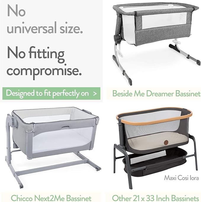 Bassinet Fitted Sheets for Baby Beside Dreamer Bedside Sleeper and Chicco Next2Me – Fits 20 x 33 Mattress – Snuggly Soft Jersey Cotton – Grey, Mint – 2 Pack