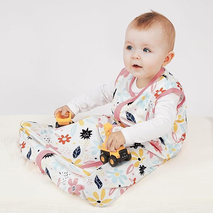 BSTOPPT 3 Pack Baby Sleep Sack 12-18 Months 100% Rayon Cotton Baby Sleeping Bag 2-Way Zipper Toddler Wearable Blankets Comfy Stretchy Lightweight TOG 0.3 （Heart&Pink&Floral）