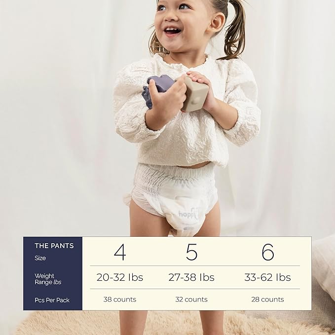 Hoppi 360° Waistband Potty Training Pants | Size 5 Pull Up Diapers (27-38 lbs) | Ultra Soft Hypoallergenic for Sensitive Skin | Absorbent Overnight Leak Protection, 32 Count