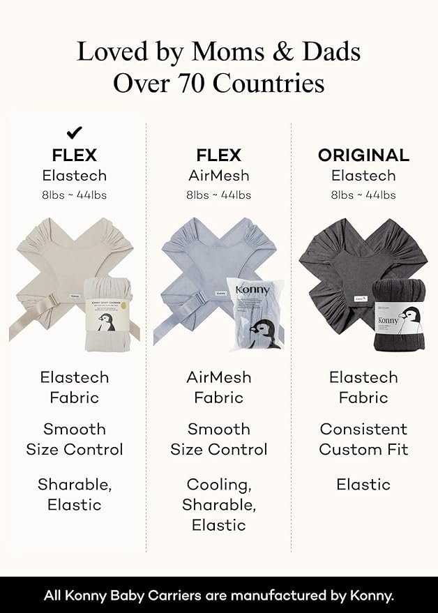 Konny Baby Carrier Flex SoftBreeze with Head Support - Adjustable, Easy to Wear, Hands-Free Breathable Baby Wrap Sling, Perfect for Newborn Babies Essentials up to 44 lbs (M-4XL) - Beige