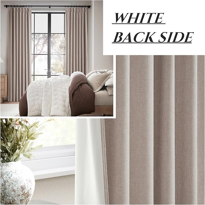 Textured Thick Burlap Cafe Small Bay Window Curtains 48 Inch Length, Boho Farmhouse Pinch Pleated Curtain Blackout Heat Blocking Flax Linen Drapes 2 Panels Set for Closet/Bathroom (W40"xL48",Linen)