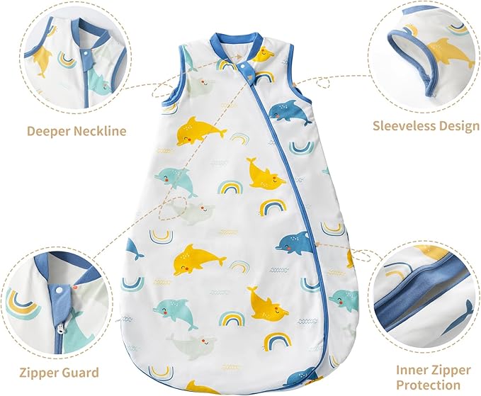 usbettas 1.0 Tog 2.5 Tog Baby Sleep Sack, 100% Cotton Baby Sleeping Bag 3-24M, 2-Way Zipper Baby Wearable Blanket