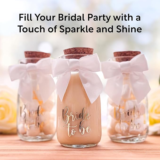 Ethisa 12 Pack Bride To Be Party Favors - Vintage Glass Bottles with Ribbons and Stickers - Bridal Shower Favors for Guests and Table Centerpieces Decorations - Sturdy Bachelorette Theme Candy Jar