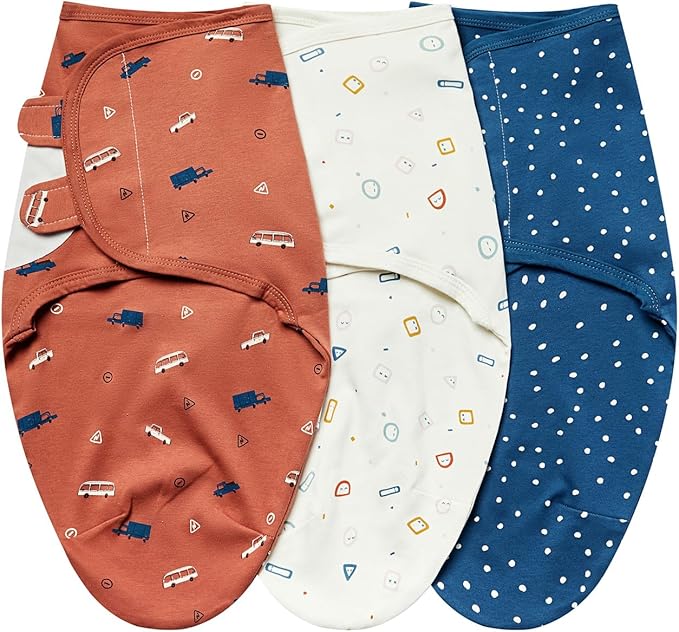 insular Baby Swaddle Wrap, Swaddle Blanket for Newborn and Infant, Adjustable Swaddling Set for Boy and Girl, Soft Cotton Baby Sleep Sack 3 Pack, Orange Car, Medium(3-6 Month)