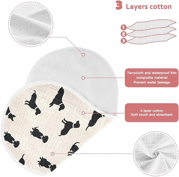 Qinllo 2 Pack Muslin Burp Cloths Dogs Beige Cotton Baby Burp Cloths Absorbent Soft Burping Cloth Washcloths for Newborn Must Haves 22x11 Inch