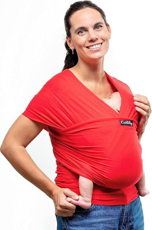 Cuddlebug Baby Wrap - Hands-Free Baby Carrier Wrap - Soft & Stretchy Baby Wraps Carrier - Carrier Newborn to Toddler 7-35 lbs - One-Size-Fits-All Holder - Hip-Healthy (Red)