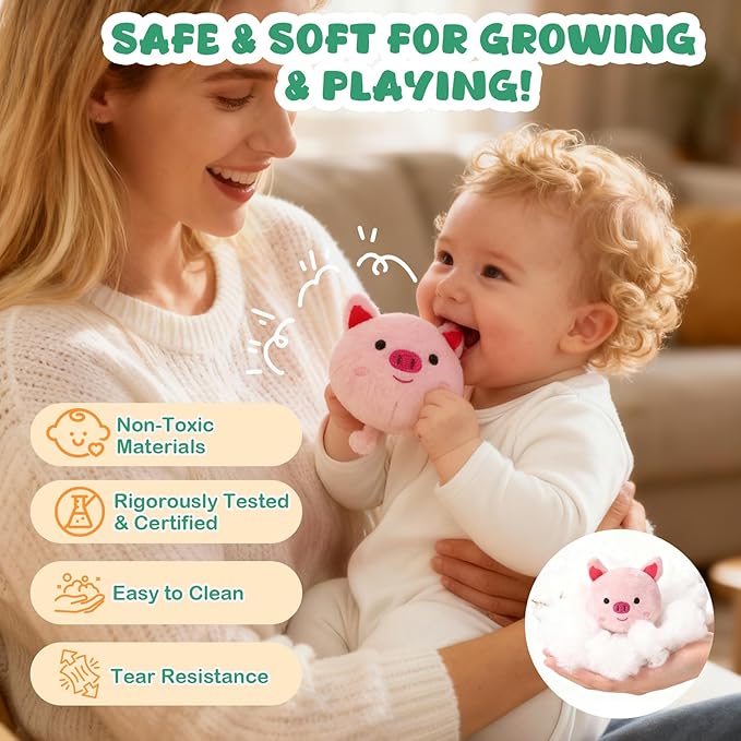 Baby Toys 6-12 Months, Montessori Toys for 1 2 Years Old Babies, Surprise Barn Stuffed Farm Animals Rattle Crinkle Mirror Sensory Balls for Toddlers 1-3, Baby Boy Girl Valentines Gift, Easter Stuffers