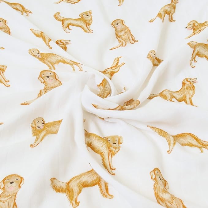 LifeTree Muslin Swaddle Blankets, 70% Viscose from Bamboo and 30% Cotton Baby Swaddle Blankets Unisex Swaddling Blanket for Newborn, Soft Large 47" x 47", Golden Retriever Baby Blanket