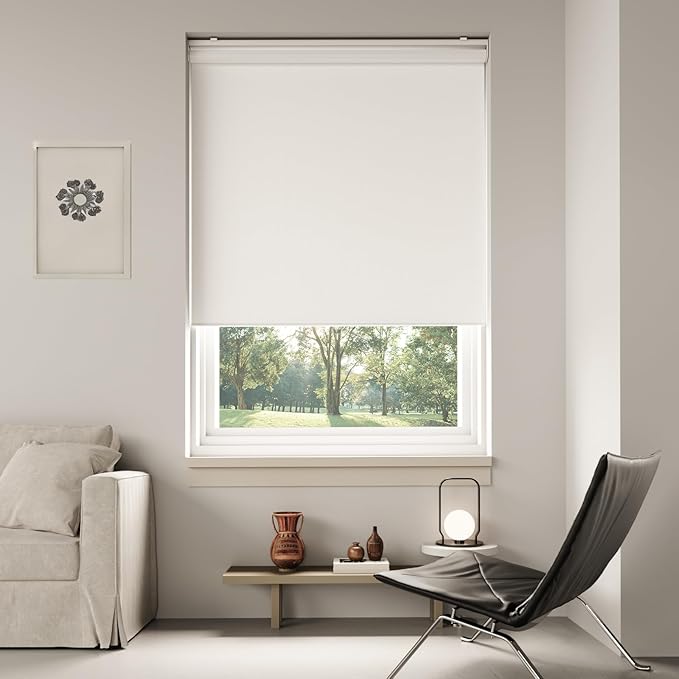 Cordless Roller Shades Blackout Blinds for Windows Room Darkening Rolled Up Shades with Spring System, UV Protection Window Shades Door Blinds for Home and Office (White, 45" W x 72" H)