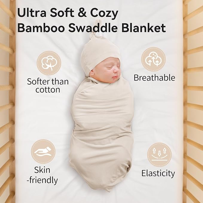 Rayon Made from Bamboo Baby Swaddle Blanket,2 Pack Soft & Breathable Receiving Blankets for Infant Newborn, Swaddle Wrap for Babies Girl and Boy, 47 x 47 Inch, (Slate & Oat)