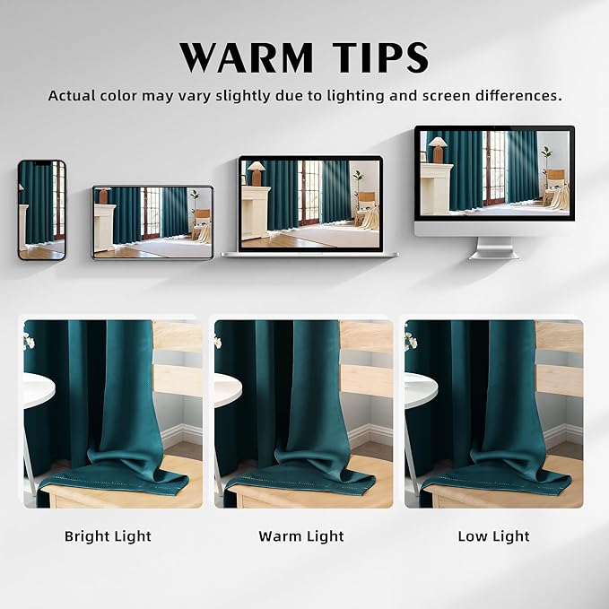 100% Blackout Curtains 72 Inch Length for Bedroom Living Room, Grommet Thermal Insulated Room Darkening Drapes, Light Blocking Window Treatment Decor, 2 Panels, 37x72, Sapphire