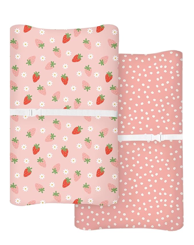 Changing Pad Cover for Baby Boys Girls 2 Pack, Fits Standard 32”×16” Changing Table Pads, Silky Breathable Stretch Knit, Machine Washable (Blush Berry)
