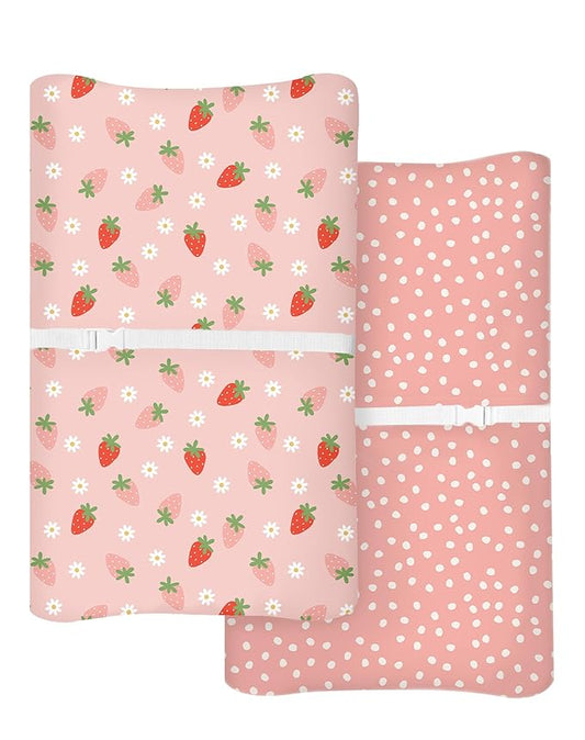 Changing Pad Cover for Baby Boys Girls 2 Pack, Fits Standard 32”×16” Changing Table Pads, Silky Breathable Stretch Knit, Machine Washable (Blush Berry)