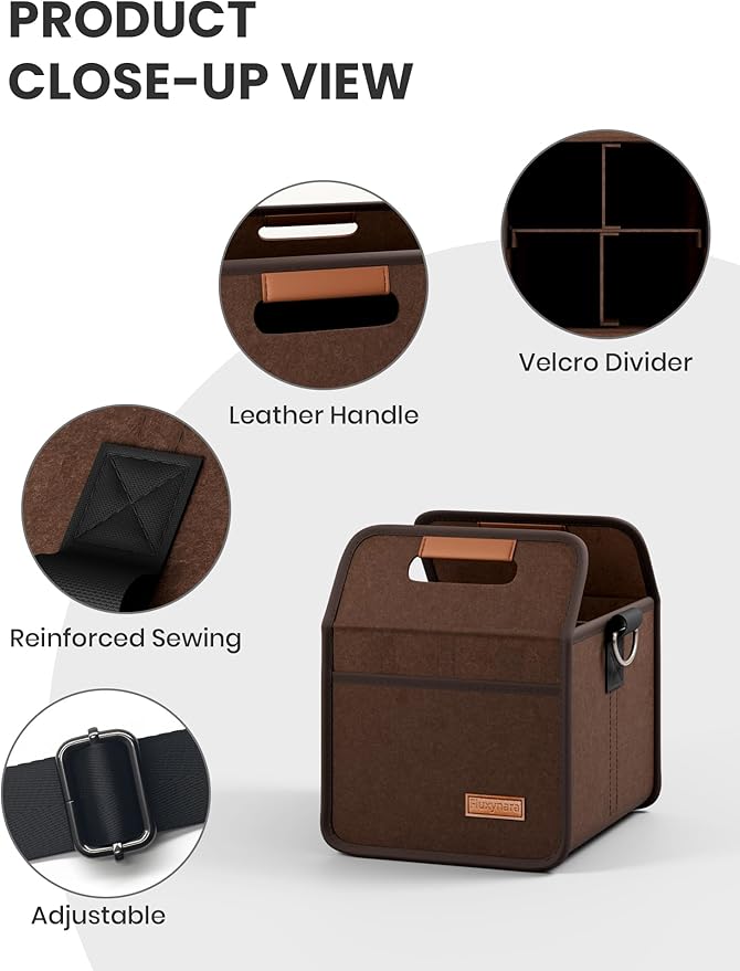 Fluxynara 4-Cup Reusable Felt Drink Carrier with Handle and Adjustable Shoulder Strap, Drink Holder for Car, Multi-Cup Drink Carrier Bag for Delivery, Travel, Picnics (Coffee Brown)
