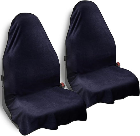 Car Seat Towel Cover, 2pcs Universal Front Seat Protector for Cars, SUVs and Trucks, Sweat Towel Car Seat Cover for Gym, Yoga, Swimming, Pets and Family Travel, Navy