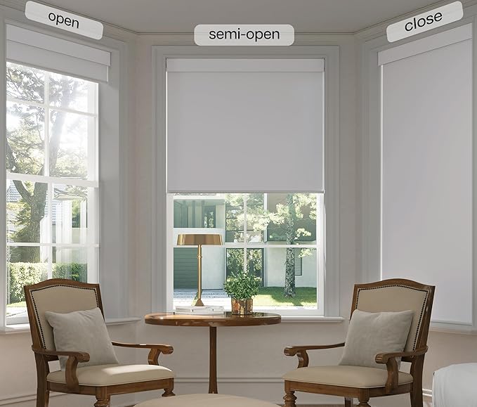 LazBlinds No Drill Blinds for Indoor Windows, Blackout Roller Shades, Cordless Window Blackout Blinds, Thermal Insulated Fabric UV Protection for Home and Office, 22.5" W x 48" H, White