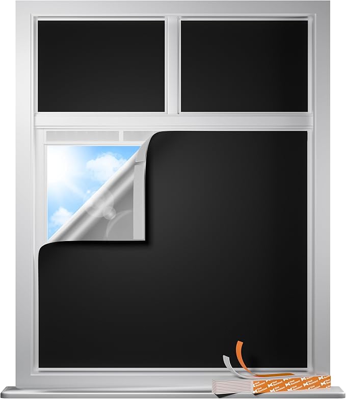 Portable Blackout Shades for Windows - 100% Blackout Window Cover for Travel, Baby Nursery, RV - No Drill, Waterproof, Lightweight Stick On Window Cover with Hook & Loop Tape (17" x 48")