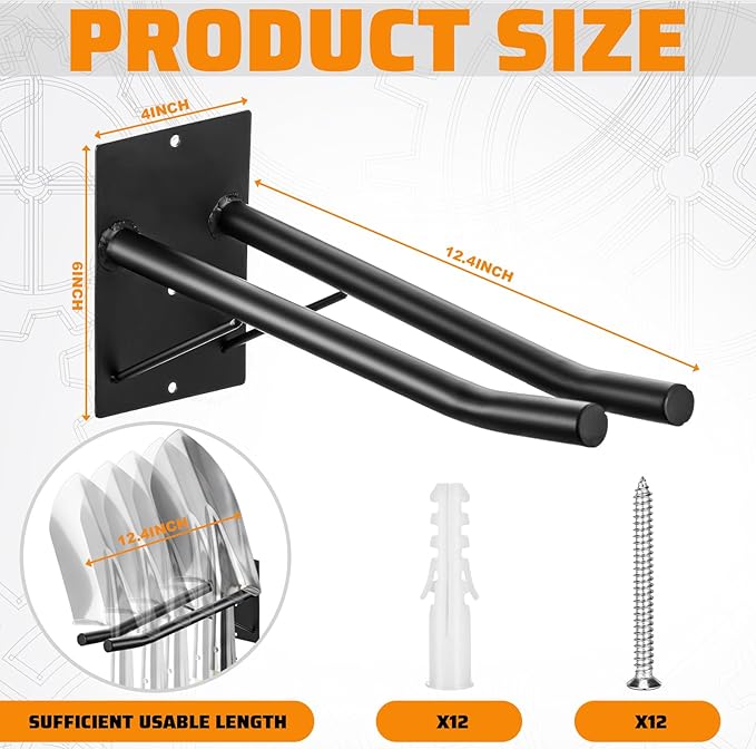 4 Pack Garage Storage Hooks with Support Rods, Heavy Duty Wall Mount Tool Organizer, Chair Hanger Garage Storage Utility Hooks for Car Tires, Ladders, Strollers, Power Tools, Garden Tools