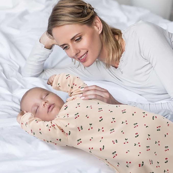 Transitional Swaddle Sack with Arms Up Length Sleeves and Mitten Cuffs 0-3 Months Wearable Swaddling Blanket Sleeping Bag Cotton for Newborns Baby Boys Girls Sleep Sacks Snug Fit Calms Startle Reflex