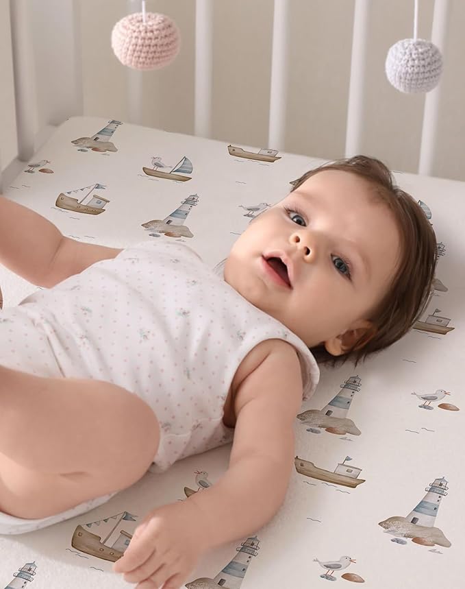 Pack and Play Sheets 2 Pack, Fitted Jersey Knit Mini Crib Sheets for Baby Boys and Girls, Compatible with Graco Pack N Play and Mini Crib Mattress (Bear Tracks, Pack N Play/Mini Crib Sheets)