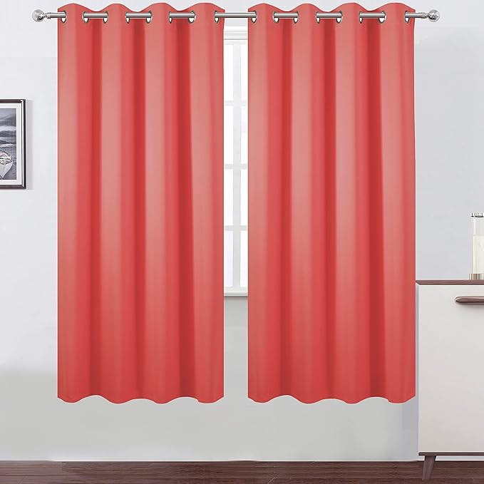 LEMOMO 100% Blackout Curtains 52 x 72 Inch/Coral Curtains 2 Panels with Black Lining Room Darkening Thermal Insulated Bedroom Curtains