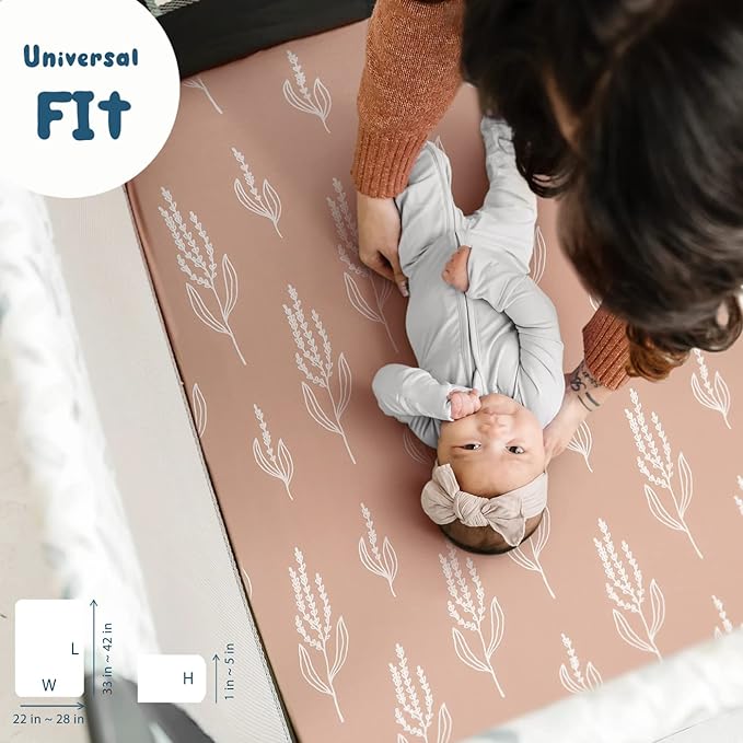 GRSSDER Stretchy Ultra Soft Jersey Knit Fitted Pack n Play Sheets Set 2 Pack, Universal Fit Portable/Mini Crib, Playards Mattress Pads Safe and Snug, Pretty Fox for Baby Girls
