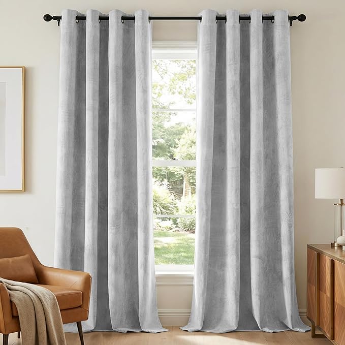 H.VERSAILTEX Velvet 100% Blackout Curtains for Living Room Full Light Blocking Curtains Thermal Insulated Room Window Drapes Soft Luxury Curtains Grommet Top 2 Panels (55" W x 84" L, Glacier Gray)