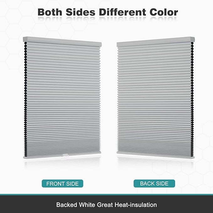Changshade Cordless Cellular Shades, Blackout Honeycomb Shades for Windows, Pull Down Pleated Blinds, Easy to Install for Indoor Windows and French Doors,35" W x 64" H, Grey