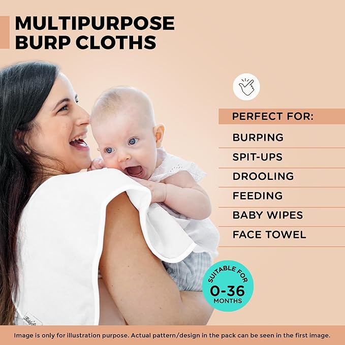 KiddyStar Premium 5-Pack Large Organic Cotton Burp Cloths – 3 Layers, Ultra Soft & Absorbent Burping Towel for Newborn Babies