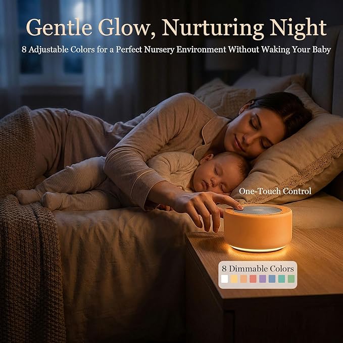 Nursery Lamp with Sound Machine, Mood Lighting, 7 Colors Night Light, 30 Soothing Sounds, White Noises for Baby, Adults. Timer, Plug in, Memory Function, Touch Control