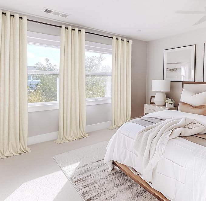 100% Blackout Shield Linen Blackout Curtains for Bedroom, Cream Grommet Curtains for Living Room, Thermal Insulated Room Darkening Drapes for Nursery, Fall Home Decor, 50" W x 108" L, 2 Panels