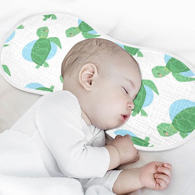WELLDAY Muslin Baby Burp Cloths Set of 2, Soft Absorbent Sea Turtle Muslin Washcloths, Bibs, Face Towel for Newborn Boys Girls, 22 x 11 Inch
