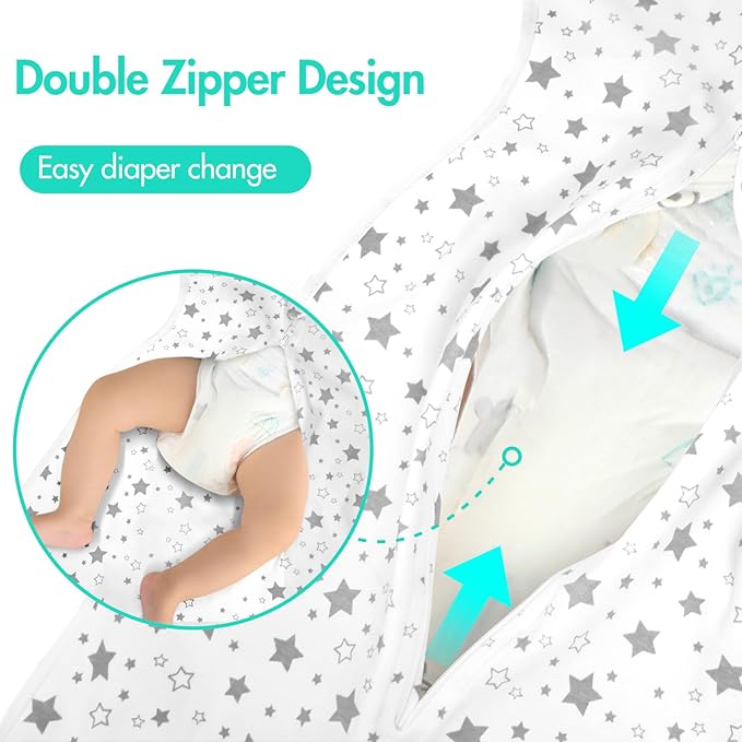 2-Pack Baby Swaddle Sleep Sack 0-3 Months - Arms Up Transitional Swaddle for Newborns, Baby Sleep Sack with Cuff Removable & 2-Way Zipper, Gray Stars Design