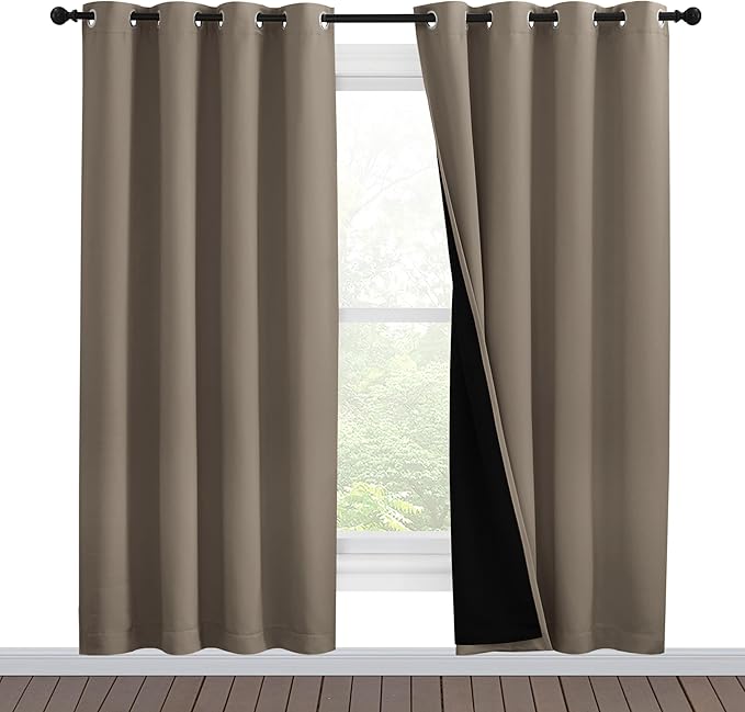 NICETOWN Taupe Full Shade Curtain Panels, Pair of Energy Smart & Noise Blocking Out Blackout Drapes for Dining Room Window, Thermal Insulated Guest Room Lined Window Dressing(Taupe, 55 x 78 inch)