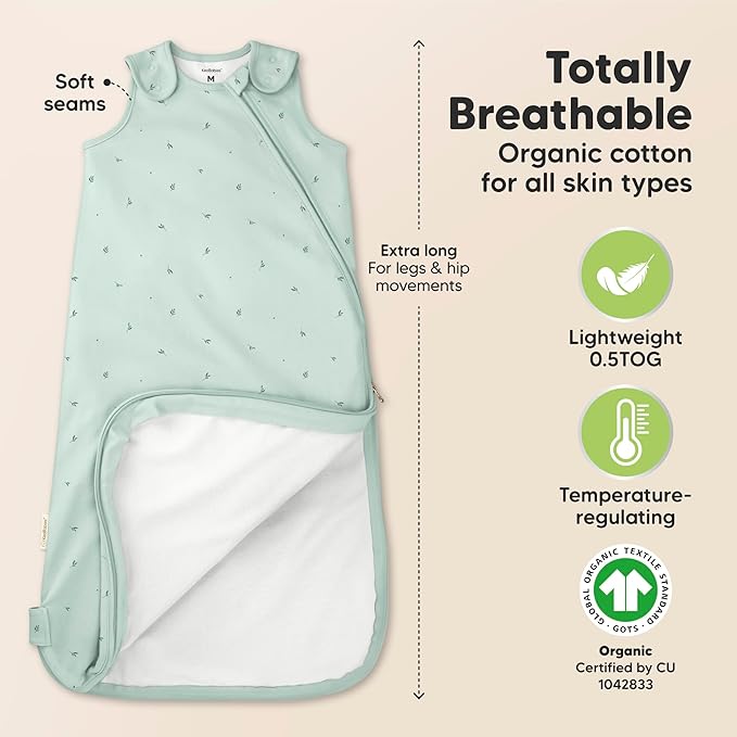 2-Pack Organic Baby Sleep Sacks, 100% Cotton - Soft & Breathable 0.5TOG Baby Wearable Blanket, Toddler Sleeping Sack 6-18 Months, Easy to Wear Transitional Swaddles for Newborns, Infants (Bunnies, M)