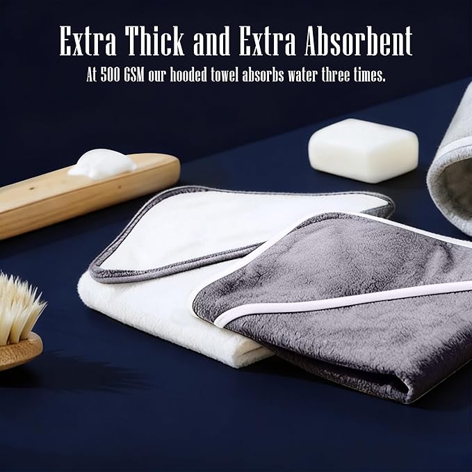 2 Pack Baby Bath Towel - Rayon Made from Bamboo, Ultra Soft Hooded Towels for Babies,Toddler,Infant - Newborn Essential -Perfect Baby Registry Gifts (White and Dark Grey, 30x30 Inch)