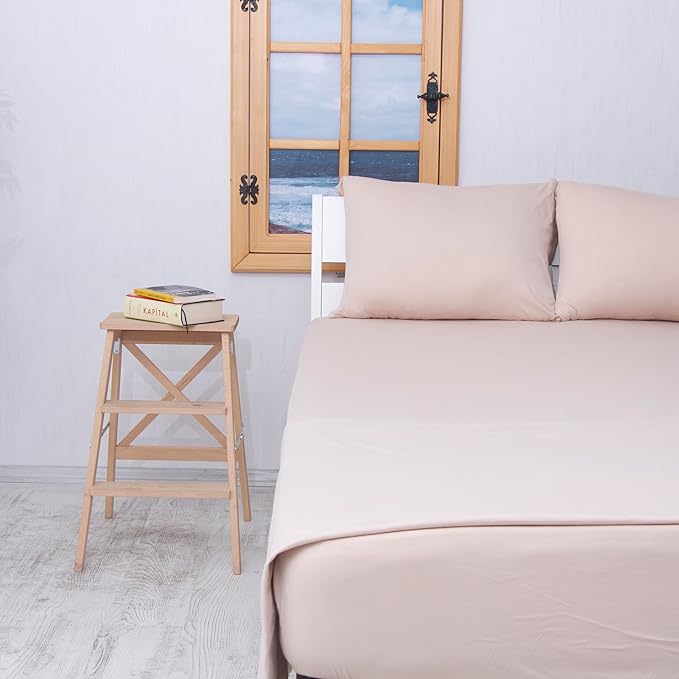 100% Cotton Bed Sheet Set with Deep Pocket - T-Shirt Fabric Jersey Knit - Extra Soft - Easy Fit - 4 Piece Set with Pillowcases - All Season - Comfy – 4 pcs (Beige, California King)