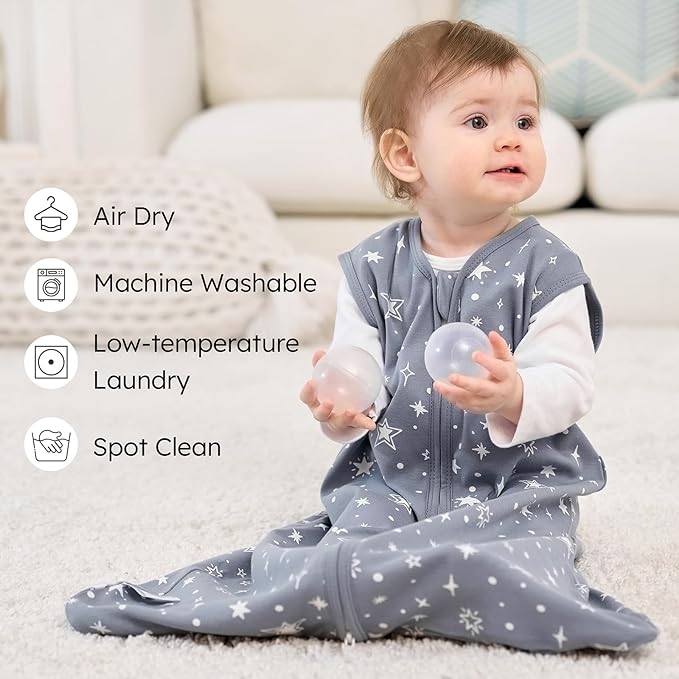 FIEMOL Baby Sleep Sack 12-18 months, 100% Cotton Sleeping Sack for Newborn and Infant, 3 Pack Baby Wearable Blanket for Boy and Girl, 0.5 Tog Lightweight Double Zipper Sleep Bag Grey Moon Bear