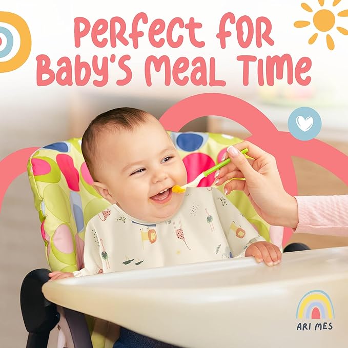 ARI MES Long Sleeves Waterproof Baby Bibs for Eating - Cherries, Large- Wearable, Coverall for Toddler, Long Sleeve Bib, Smock Apron for Feeding - Applicable for 6-72 Months