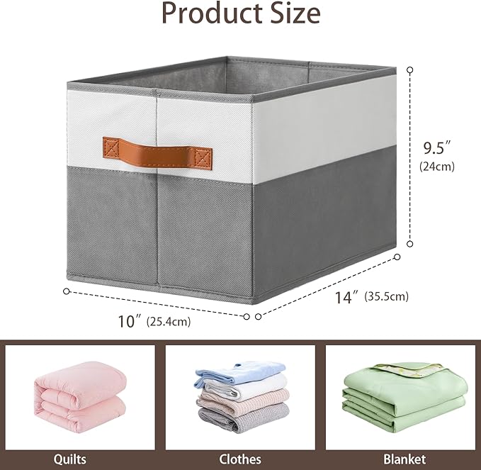 4 Pack Large Storage Bins with Handle,Storage Baskets for Shelves,Fabric Closet Organizer for Organizing Clothes Blanket,Collapsible Storage Bins,Sheet Organizers and Storage,14”x10”x9.5”