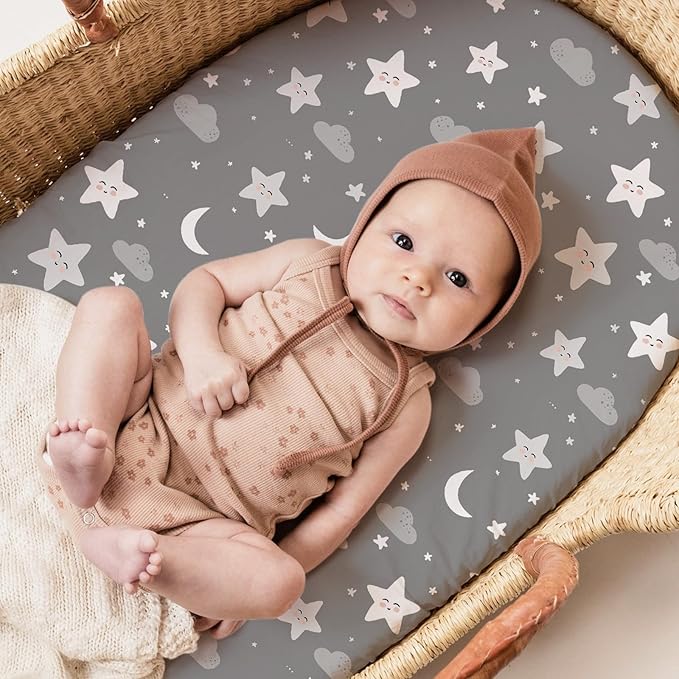 Stretch Fitted Bassinet Sheet Set BROLEX 2 Pack Cradle Sheets for Bassinet Pad/Mattress,Unisex Boys Girls,Ultra Soft,Rainbow Stars