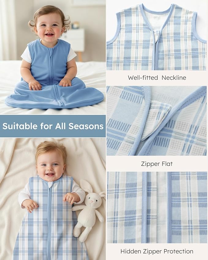 Yoofoss Baby Sleep Sack 0-6 Months Wearable Blanket for Babies 100% Organic Cotton 2-Way Zipper TOG 0.5 Toddler Sleeping Sack 3 Pack, Comfy Lightweight Sleep Sacks