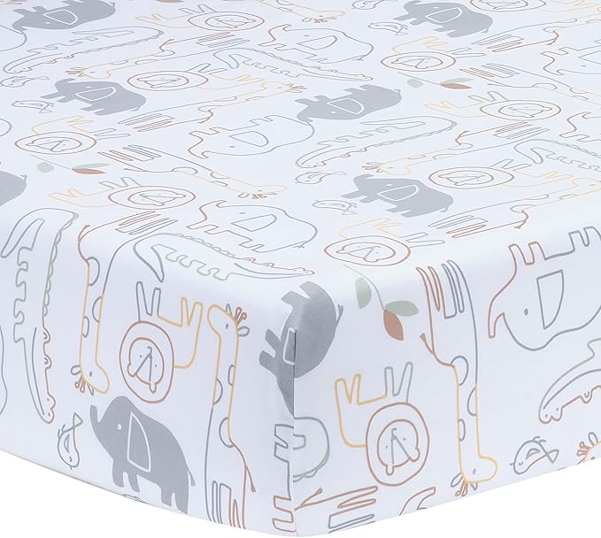 Lambs & Ivy Jungle Story 100% Cotton Safari Baby Fitted Crib Sheet - White