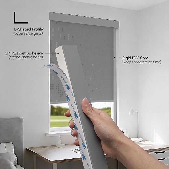 ZSTARR PVC Light Blockers 79in Blackout Light Blockers Side Tracks for Window Shades and Blinds Side Tracks for Blackout Shades Easy to Install Light Blocking Strips for Rooms Office (Grey, 79",2Pcs)